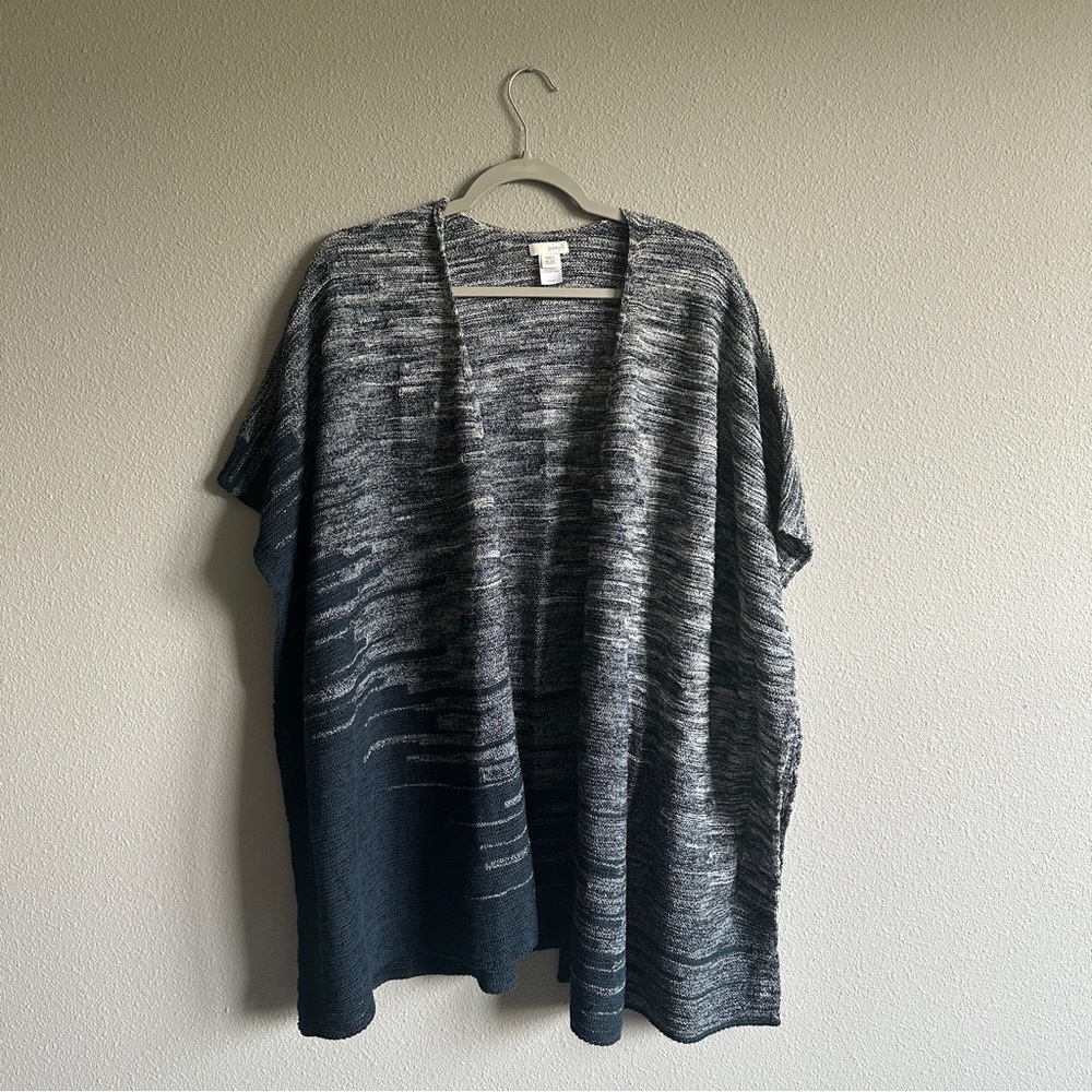 Purejill J.Jill Navy Gray Knit Shawl Poncho One Size